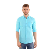 Men Solid Casual Spread Shirt In Sky Blue