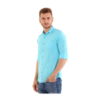 Men Solid Casual Spread Shirt In Sky Blue